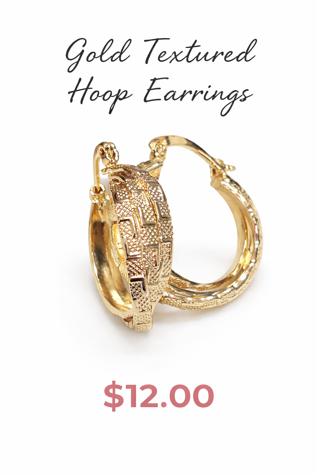 Aretes Dorados Texturizados
✨ Gold Textured Hoop Earrings