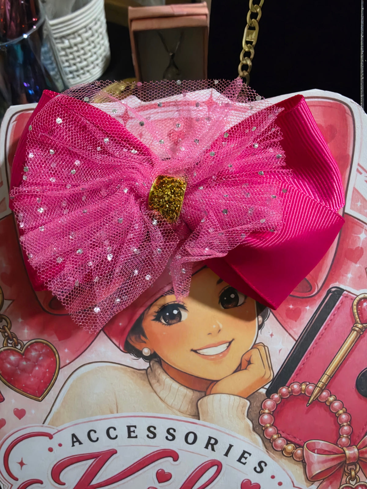Moño con detalle de tul dorado / Hair Bow gold tulle details